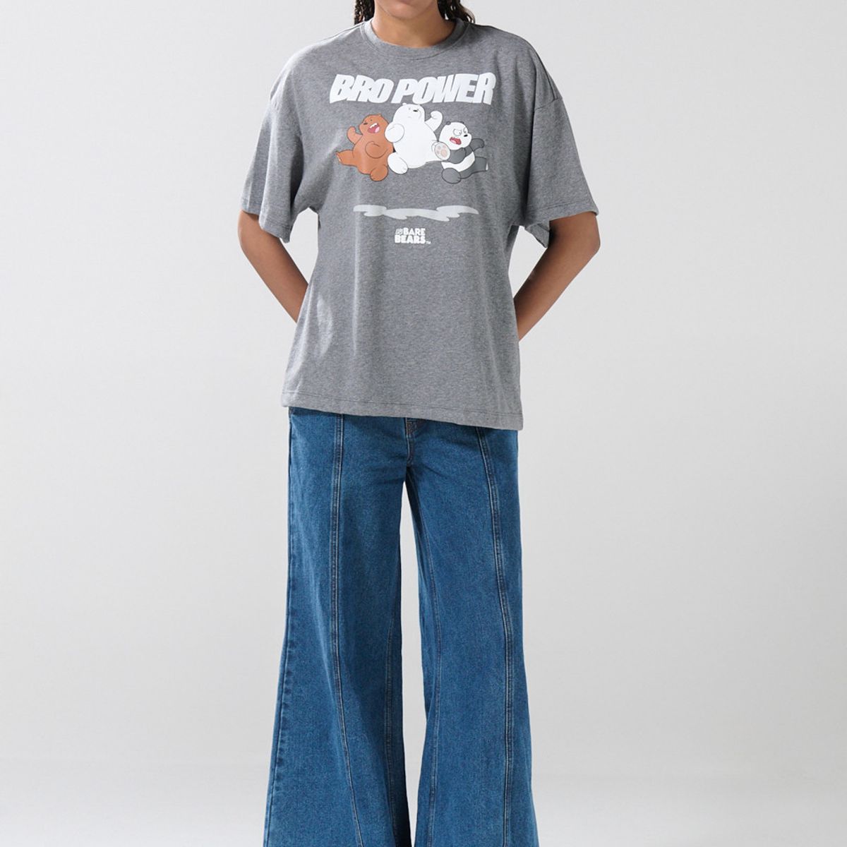 KOAJ - KOAJ Camiseta oversize manga corta gris de Osos Escandaloso Mujer