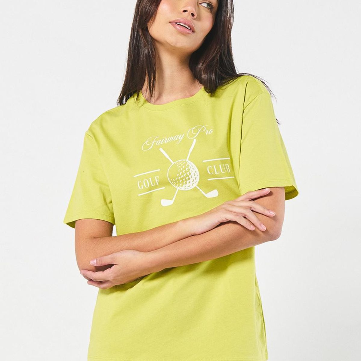 KOAJ - KOAJ Camiseta verde clara con arte college y cuello redondo Mujer