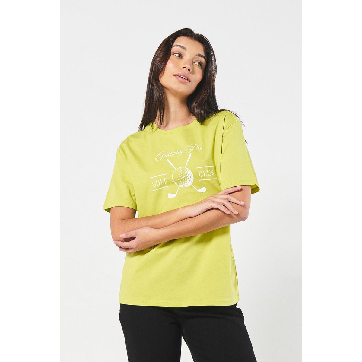 KOAJ - KOAJ Camiseta verde clara con arte college y cuello redondo Mujer