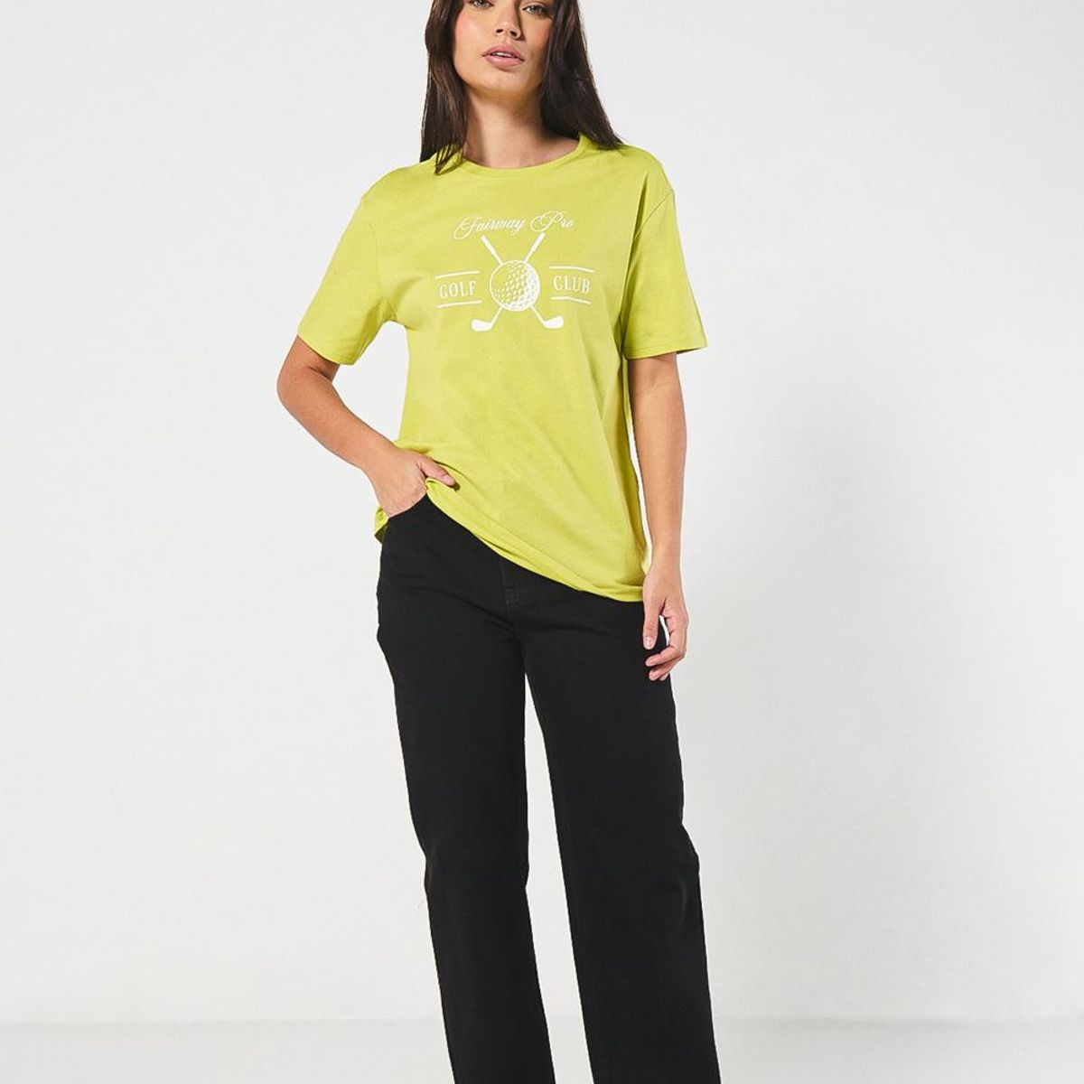 KOAJ - KOAJ Camiseta verde clara con arte college y cuello redondo Mujer