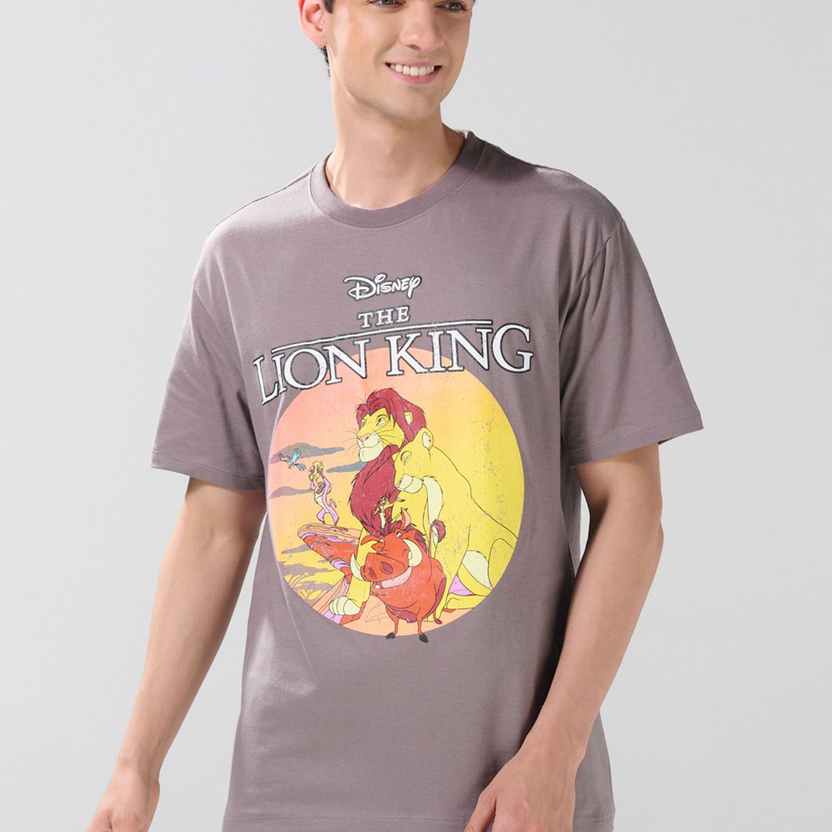 KOAJ - KOAJ Camiseta cuello redondo gris medio con arte del Rey Le Hombre