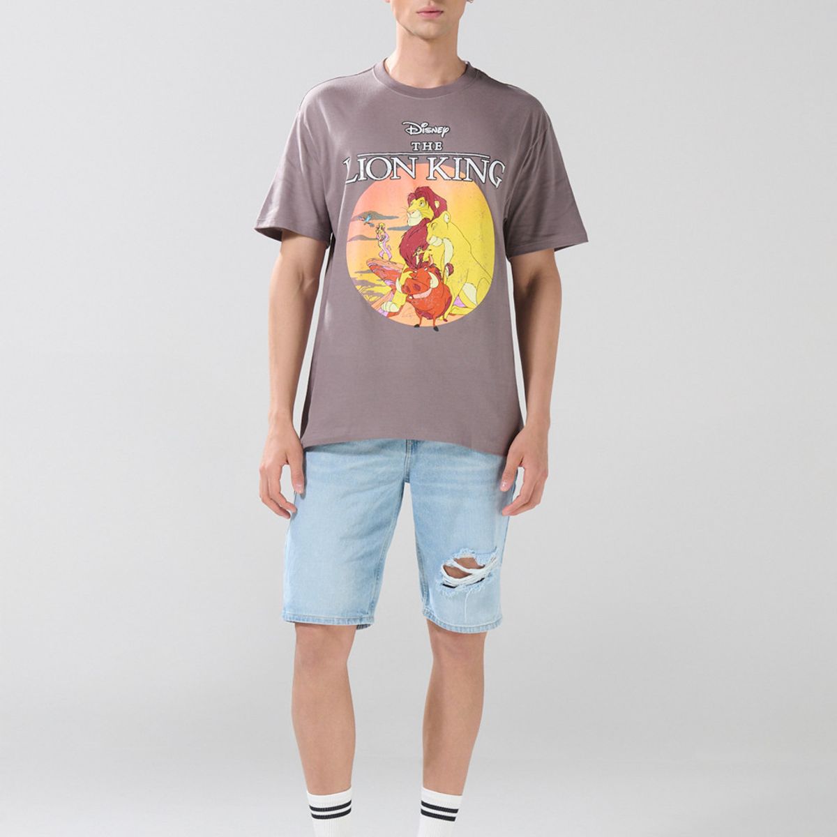KOAJ - KOAJ Camiseta cuello redondo gris medio con arte del Rey Le Hombre