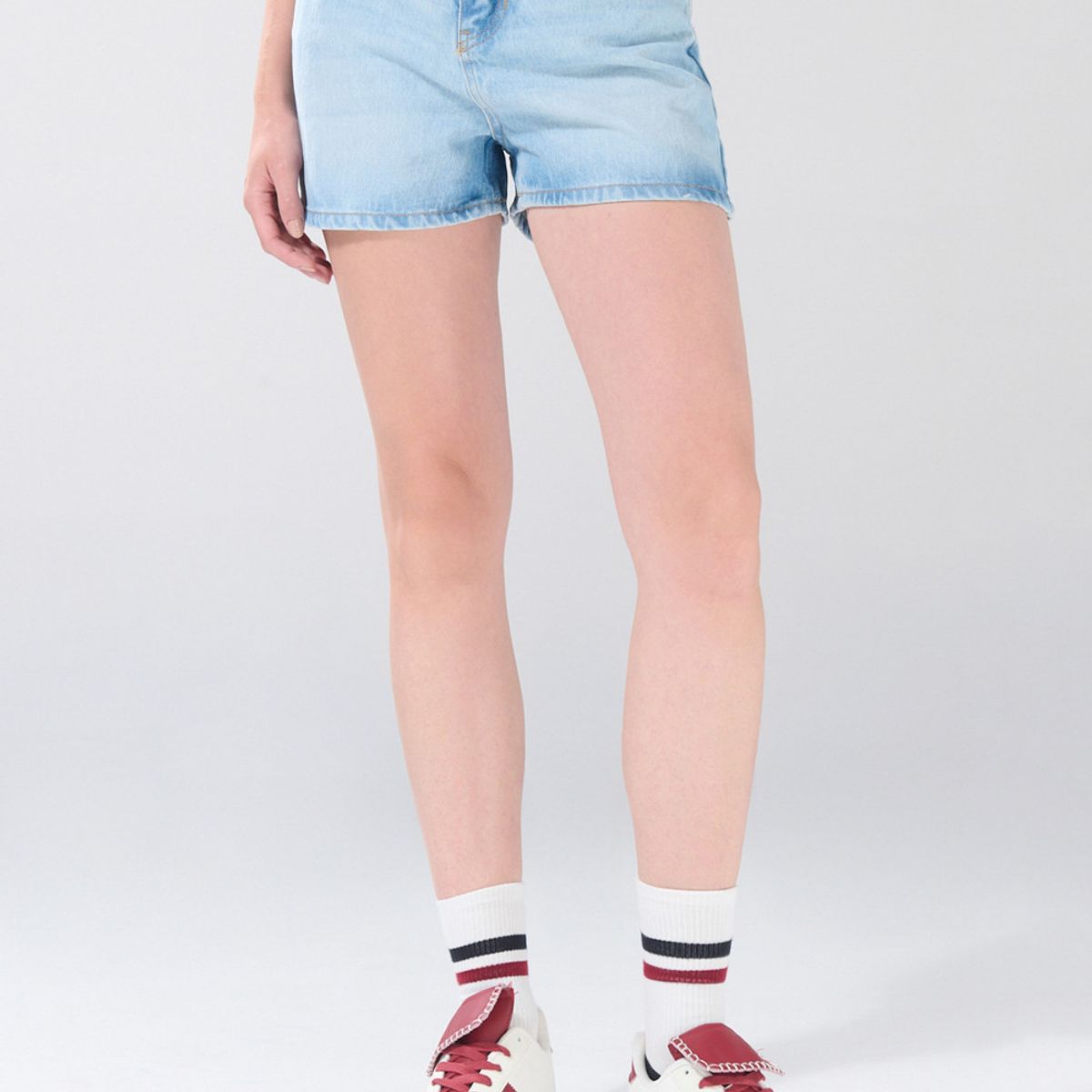KOAJ - KOAJ Short tiro alto azul medio de jean con 5 bolsillos Mujer