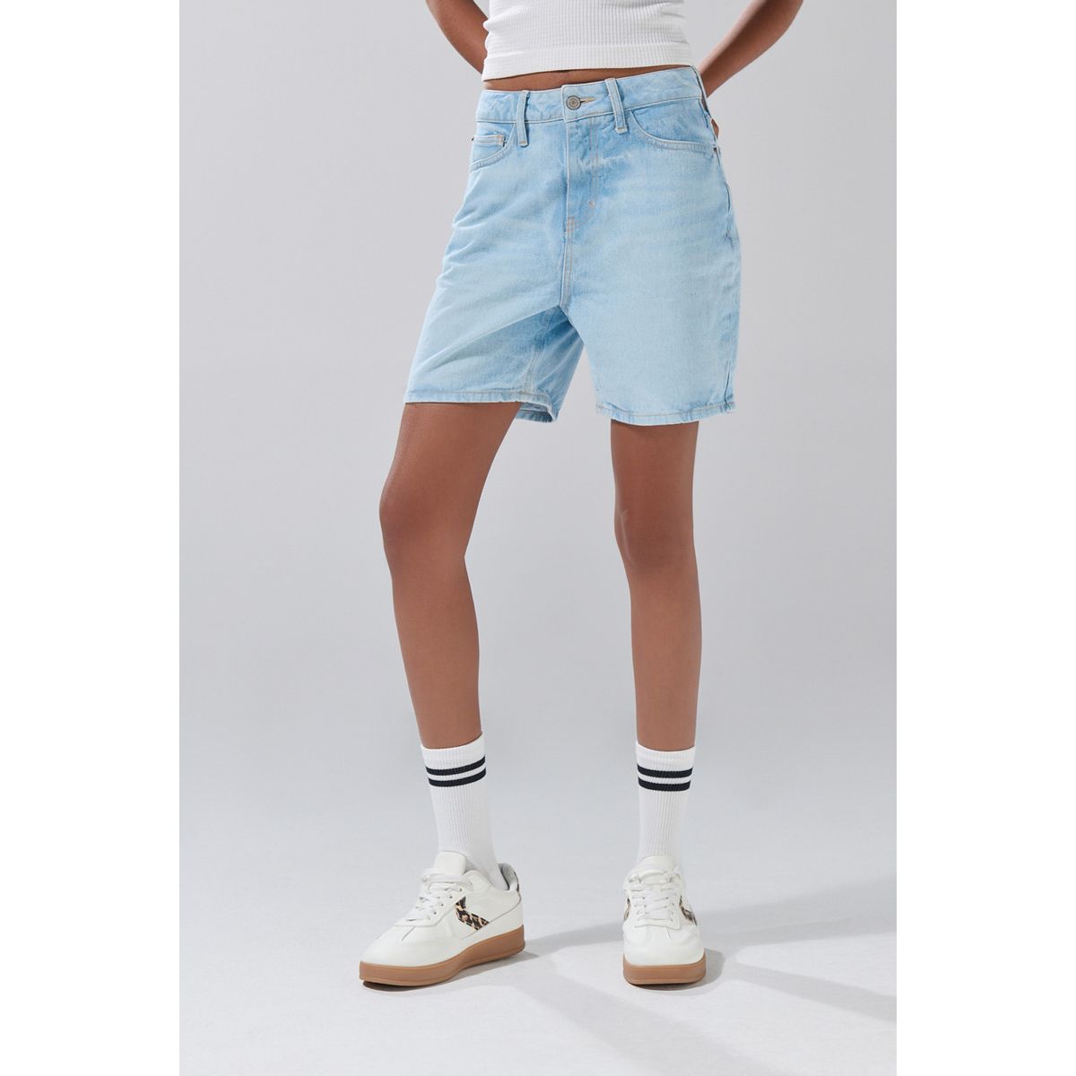 KOAJ - KOAJ Short azul claro de jean con tiro súper alto y cremall Mujer