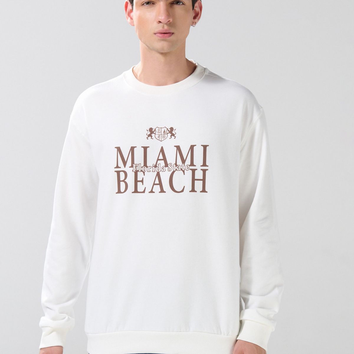 KOAJ - KOAJ Buzo college crema claro con cuello redondo Hombre