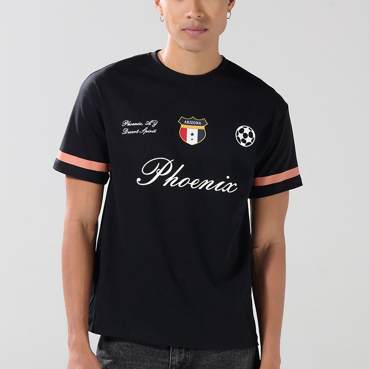 KOAJ - KOAJ Camiseta en algodón cuello redondo negra con diseño co Hombre
