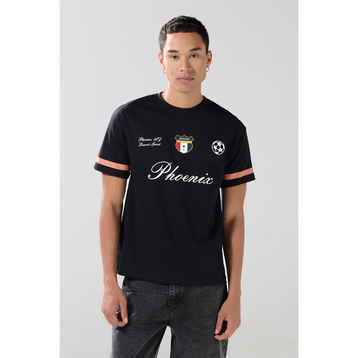 KOAJ - KOAJ Camiseta en algodón cuello redondo negra con diseño co Hombre