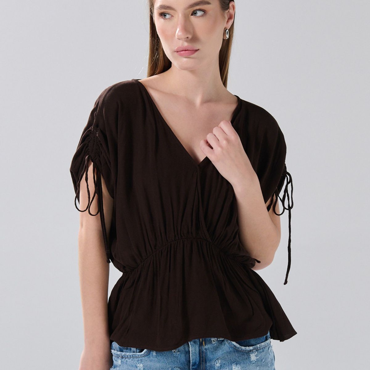 KOAJ - KOAJ Blusa unicolor con elástico en cintura y manga larga Mujer