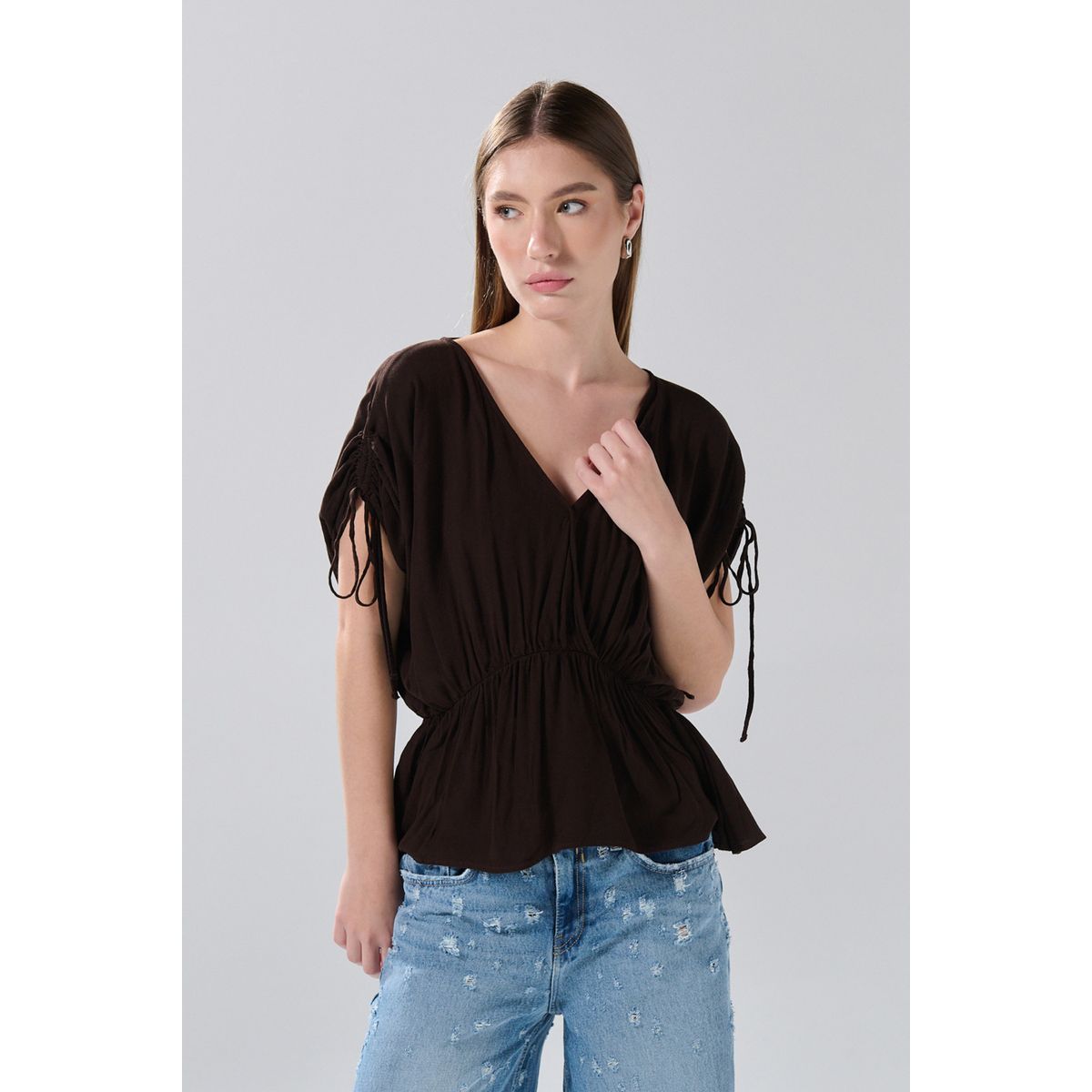 KOAJ - KOAJ Blusa unicolor con elástico en cintura y manga larga Mujer