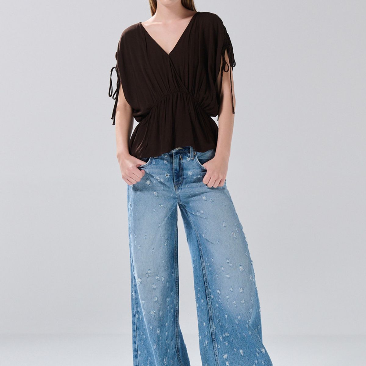 KOAJ - KOAJ Blusa unicolor con elástico en cintura y manga larga Mujer