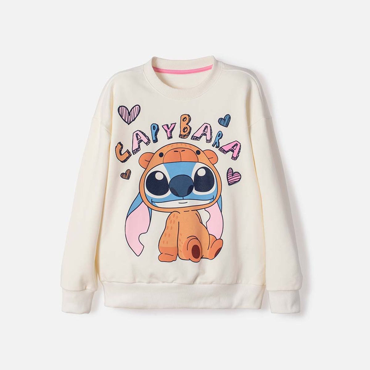 DISNEY - Buzo de Stitch y capybara cerrado marfil para niña
