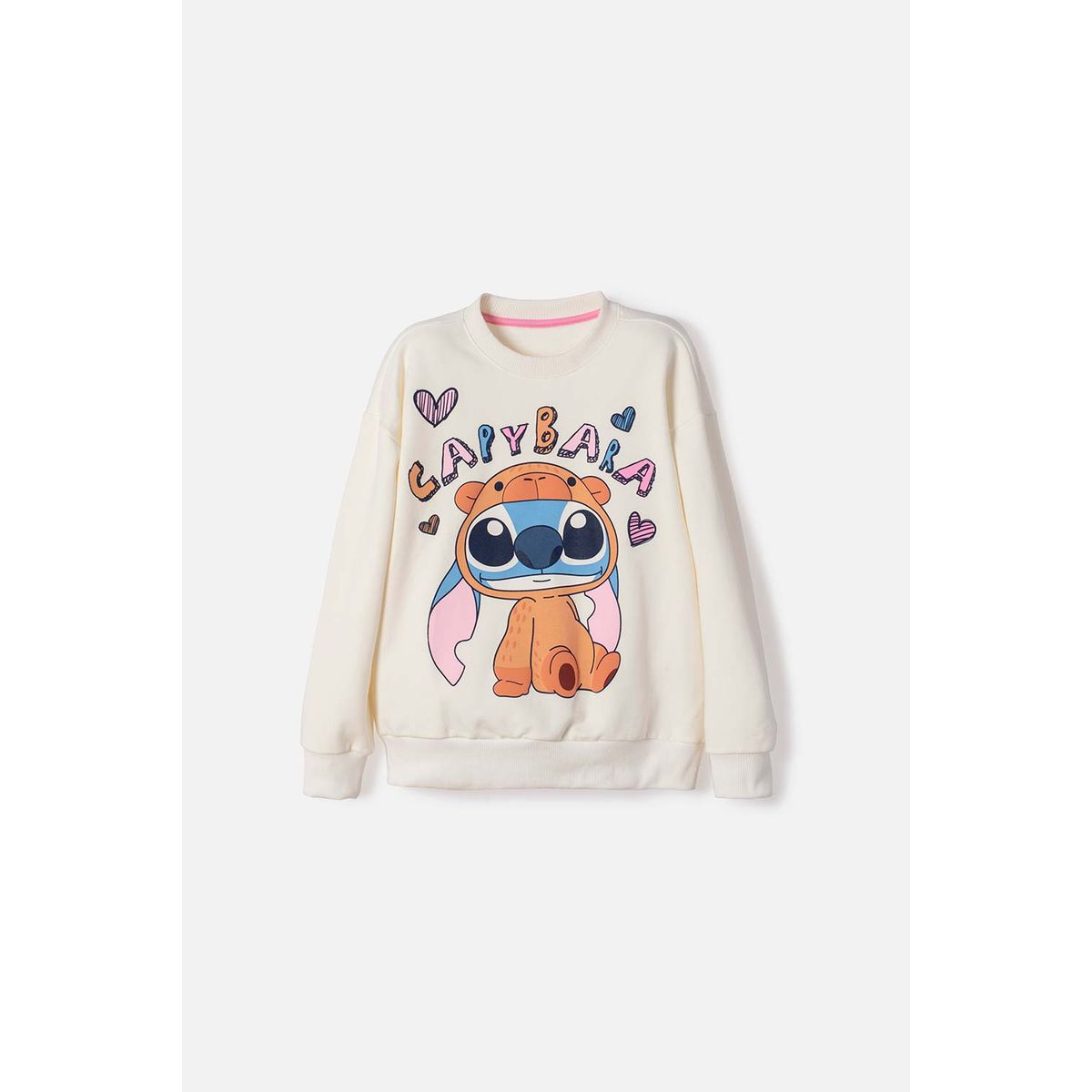 DISNEY - Buzo de Stitch y capybara cerrado marfil para niña