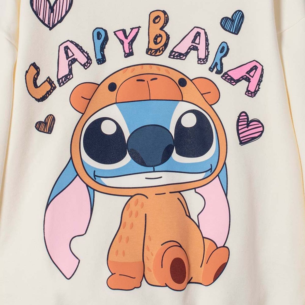 DISNEY - Buzo de Stitch y capybara cerrado marfil para niña