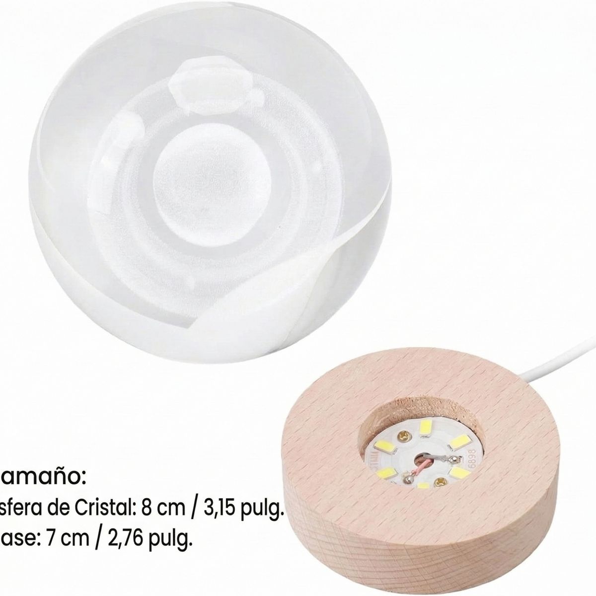 DAYOSHOP - Lámpara Bola De Cristal Saturno 3d Led Base Madera Usb Beige 5v