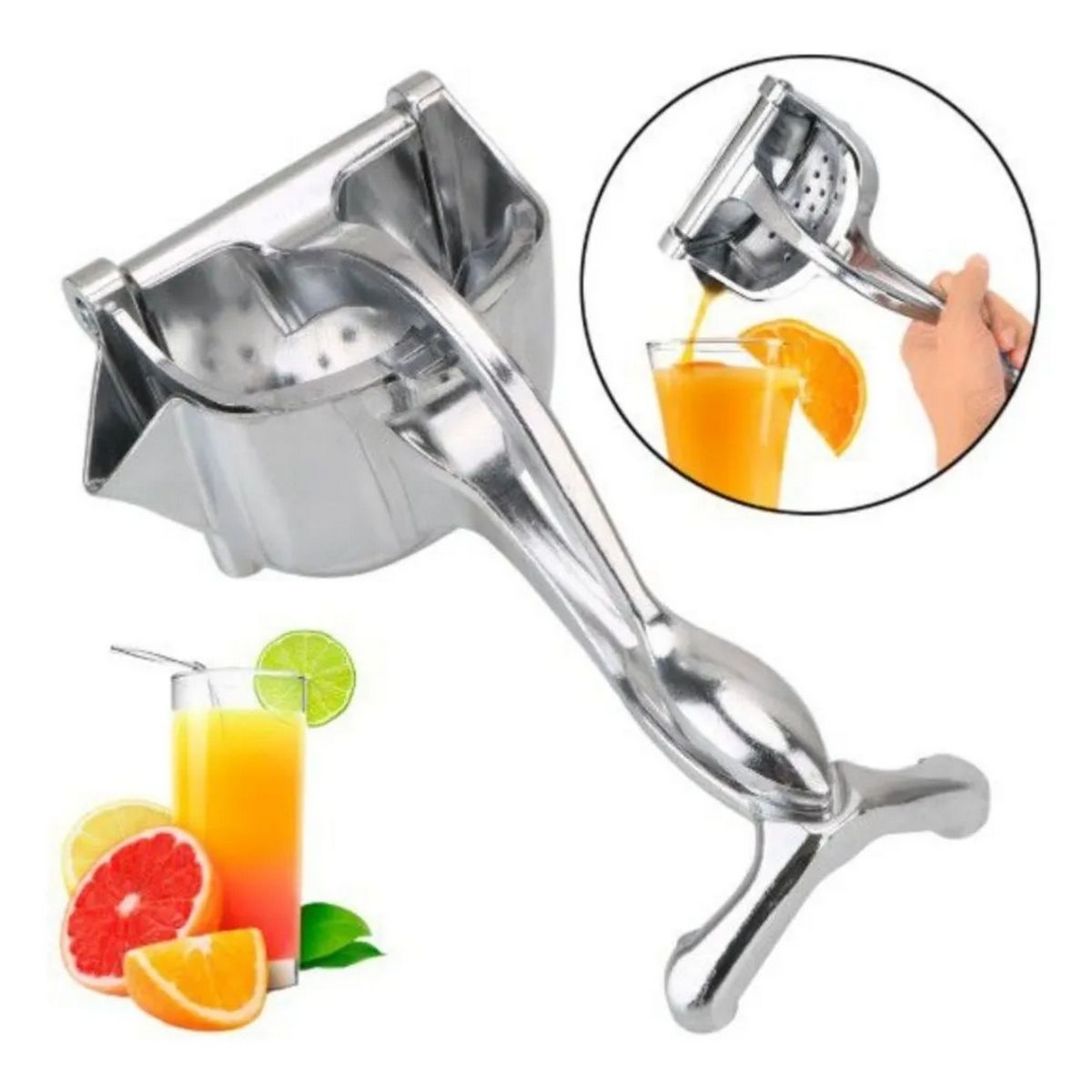 DAYOSHOP - Exprimidor Manual Frutas Cítricos Jugos Sin Semillas 3 En 1 Plateado
