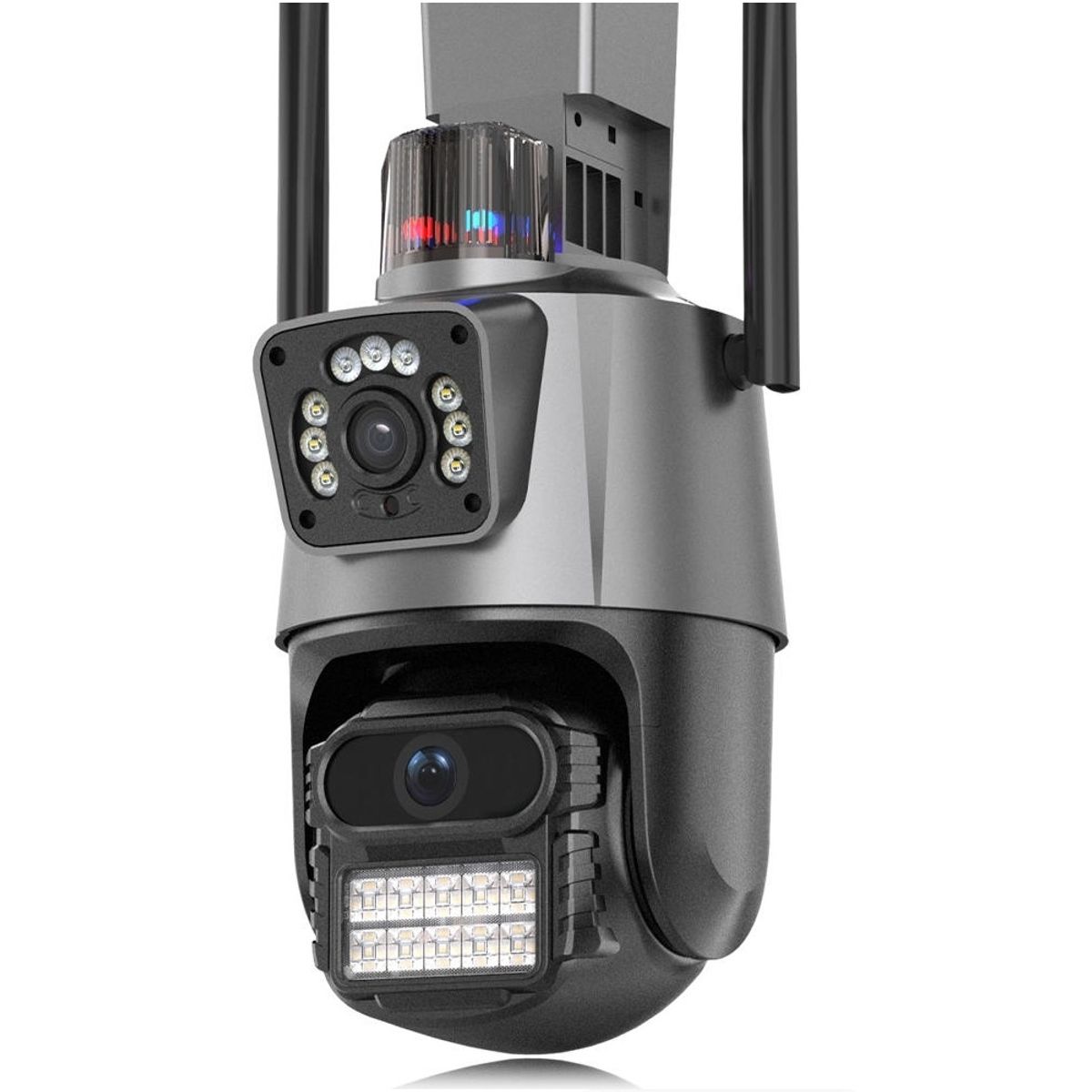 DAYOSHOP - Cámara Seguridad Wifi Doble Lente 8mp 4k Ptz Alarma Sirena Gris