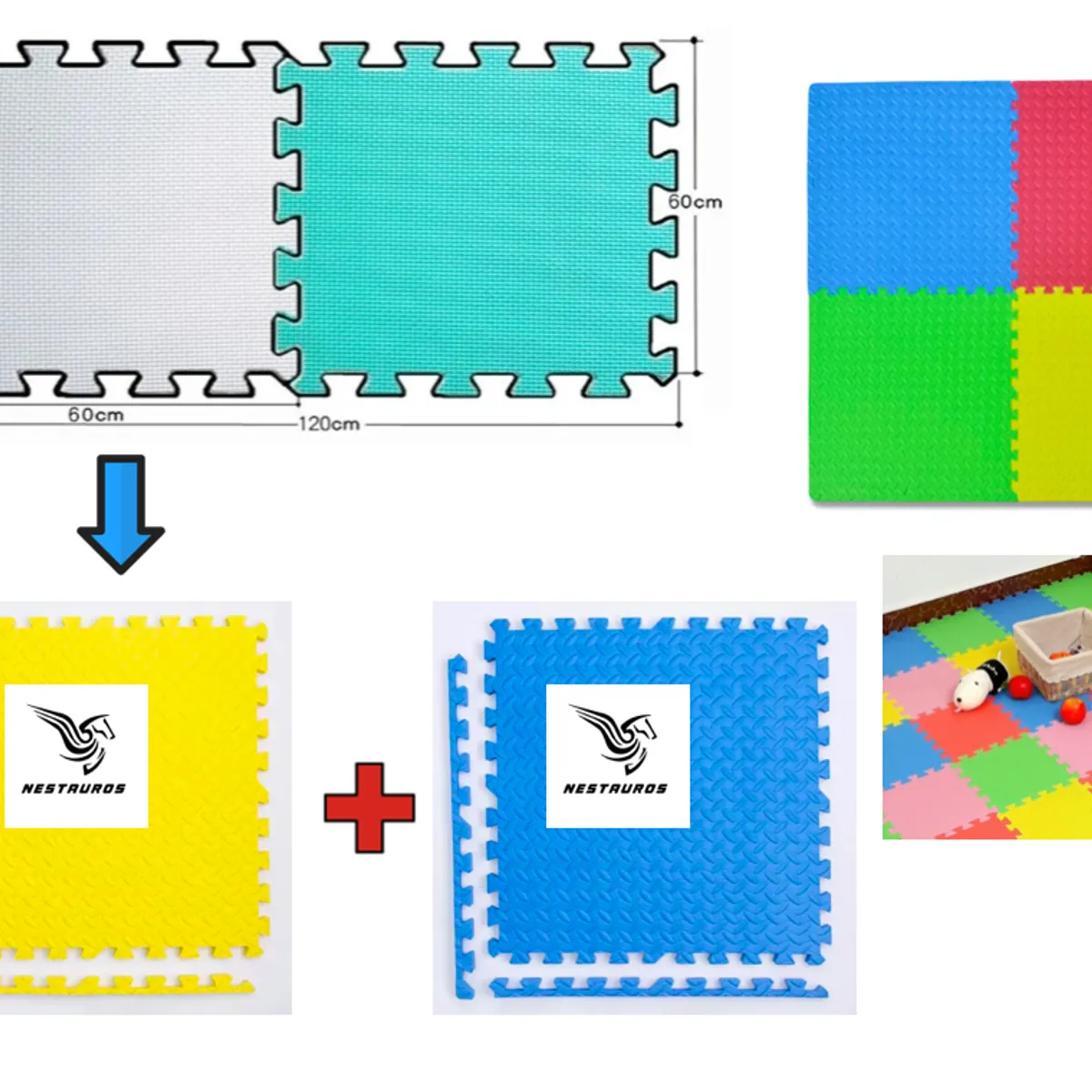 STALION - Tapete Foamy 60 X 60 Cm, 40 Laminas, 12 Metros Cuadrados Multicolor Antideslizante