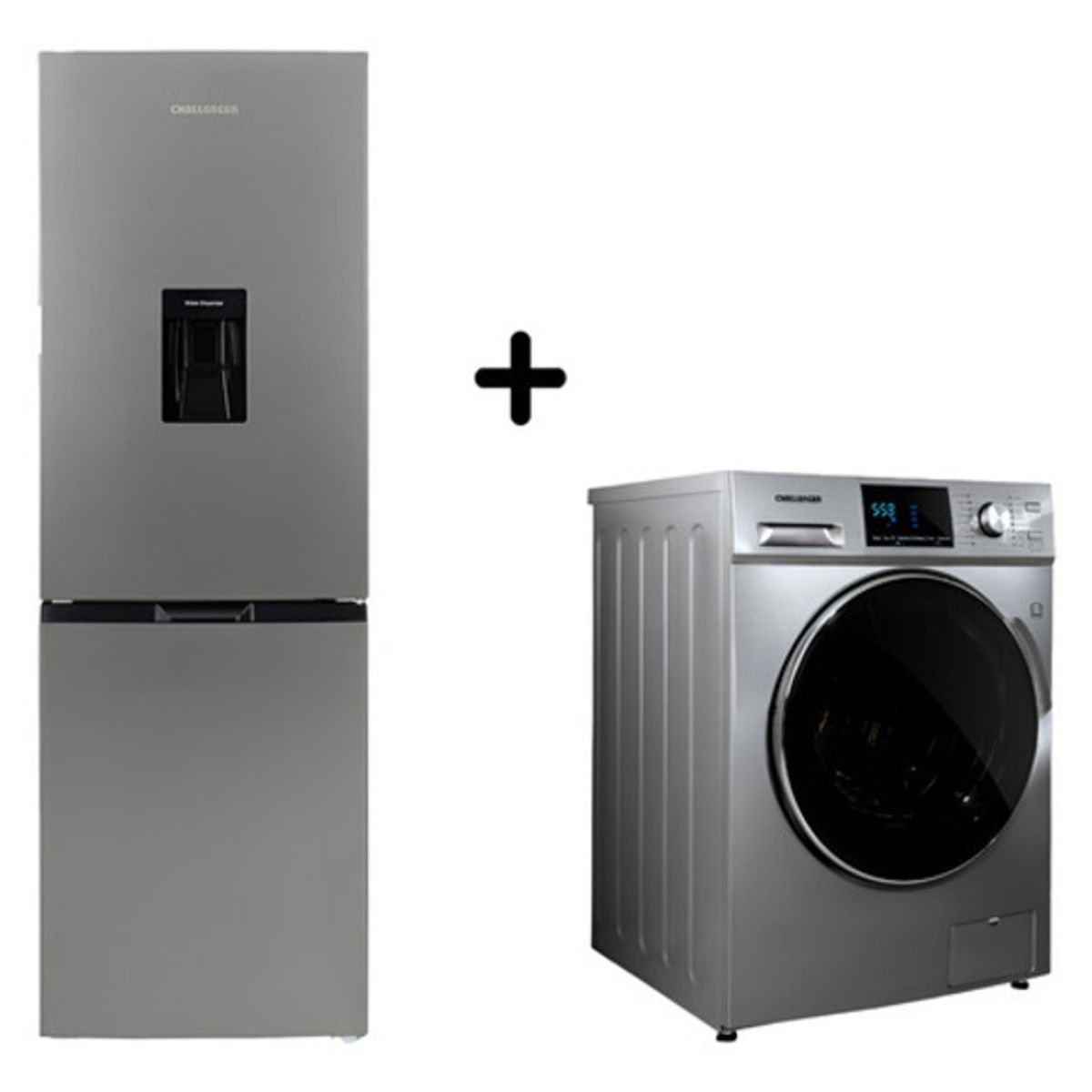 CHALLENGER - Combo Nevera No Frost 325 Litros + Lavadora/secadora Inventer 14kg Gris