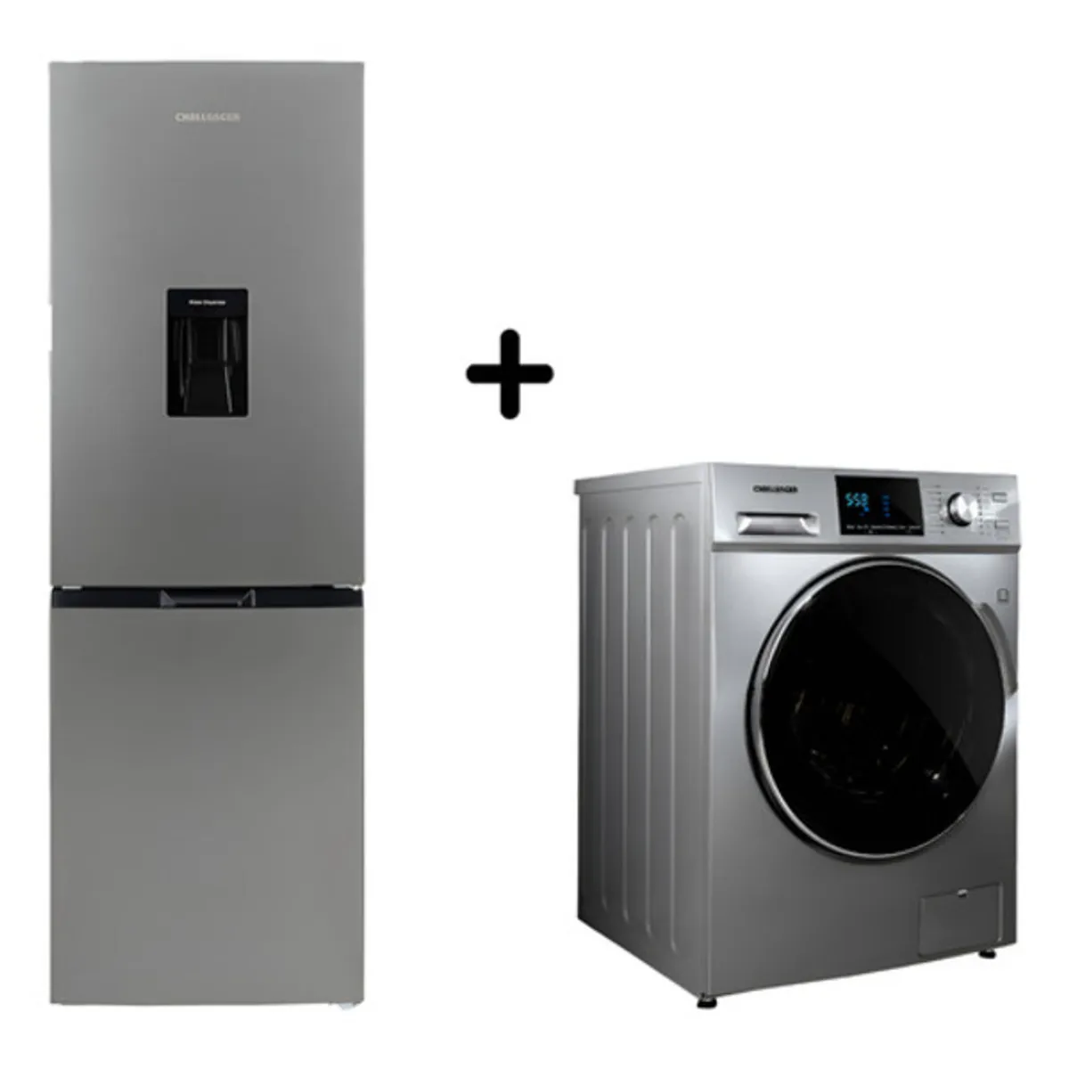 CHALLENGER - Combo Nevera No Frost 325 Litros + Lavadora/secadora Inventer 14kg Gris