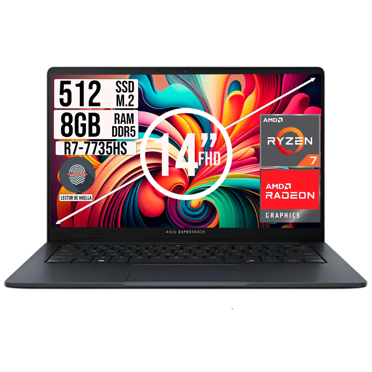 ASUS - PORTATIL ASUS EXPERTBOOK AMD RYZEN 7-7735HS SSD 512GB RAM 8GB 14 FHD
