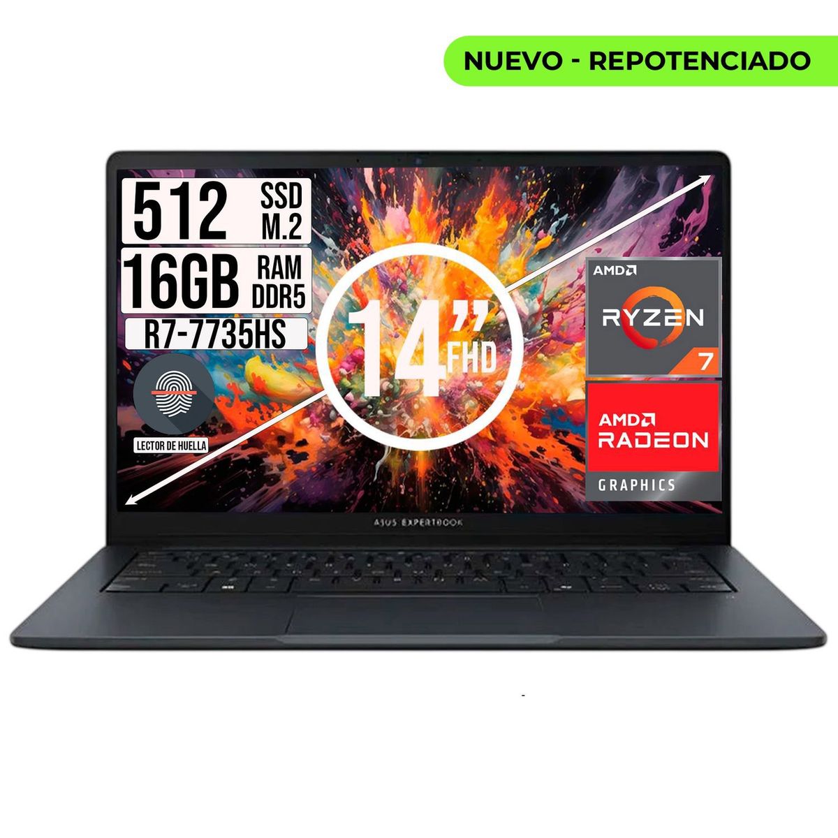 ASUS - PORTATIL ASUS EXPERTBOOK AMD RYZEN 7-7735HS SSD 512GB RAM 16GB 14 FHD