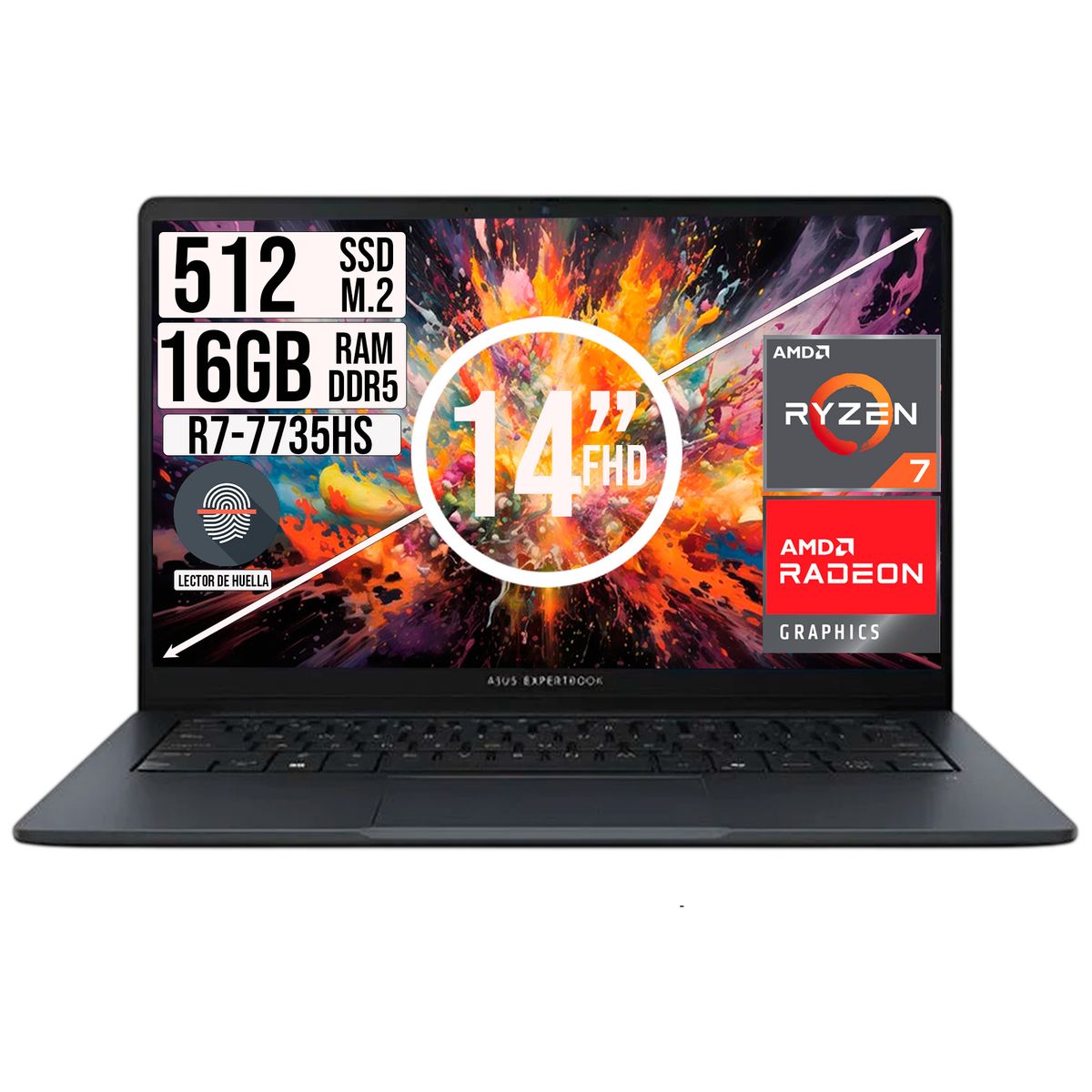 ASUS - PORTATIL ASUS EXPERTBOOK AMD RYZEN 7-7735HS SSD 512GB RAM 16GB 14 FHD