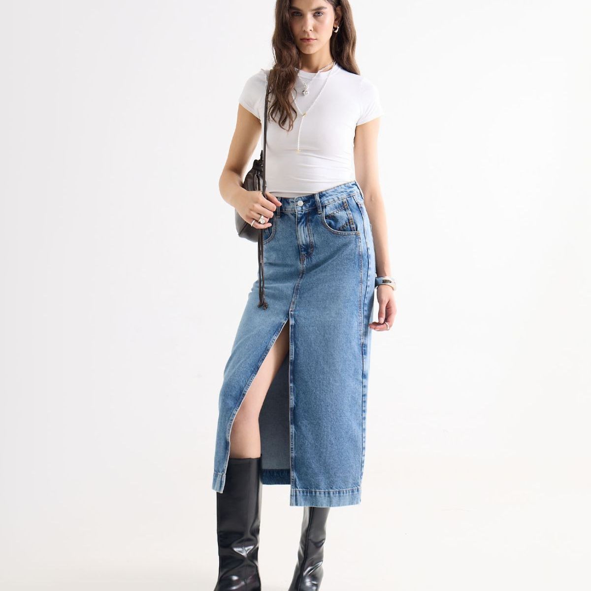 SEVEN SEVEN - Falda Midi En Denim  Para Mujer Azul Seven Seven