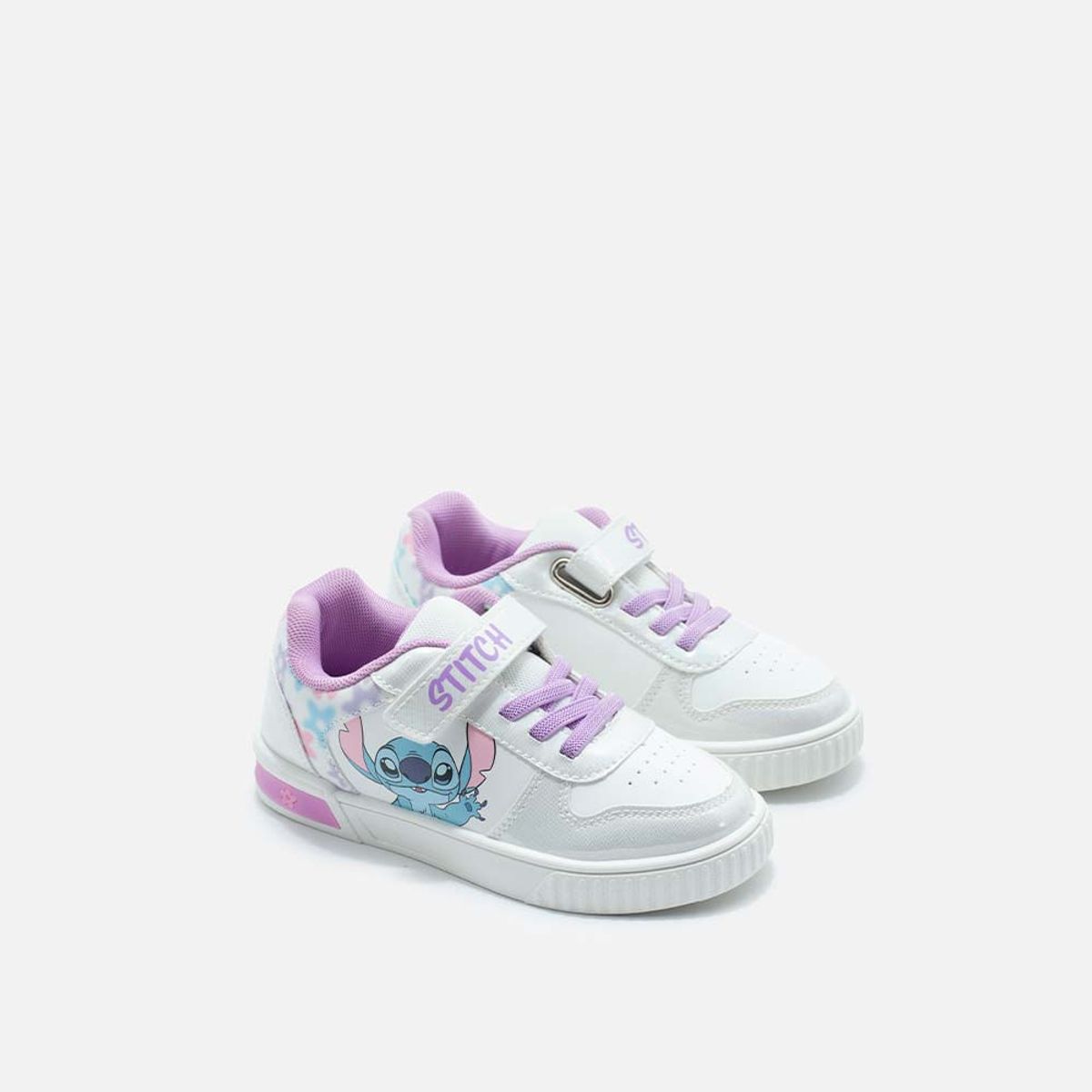 DISNEY - Tenis con luces de Stitch blanco y lila para niña