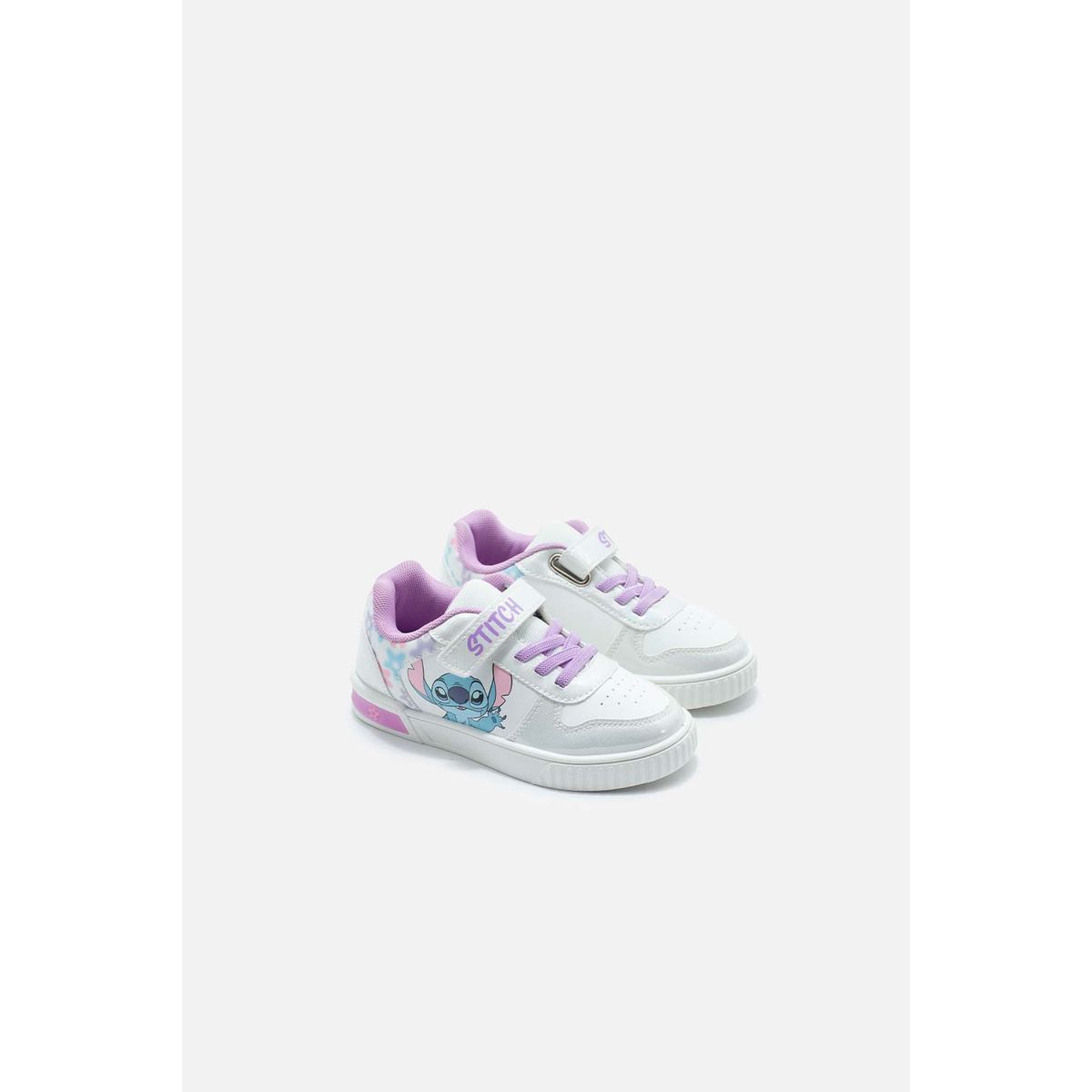 DISNEY - Tenis con luces de Stitch blanco y lila para niña