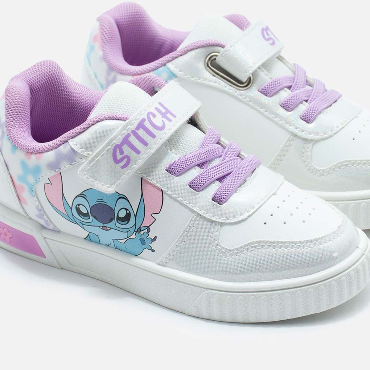 DISNEY - Tenis con luces de Stitch blanco y lila para niña