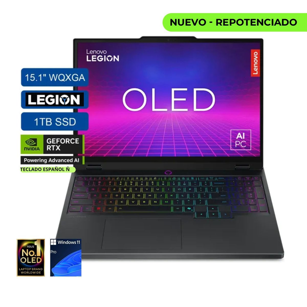 Lenovo - PORTATIL GAMER LENOVO Legion 5, AMD Ryzen 7 260,SSD 1TB, DDR5 16GB,15." WQXGA OLED, 8GB RTX506