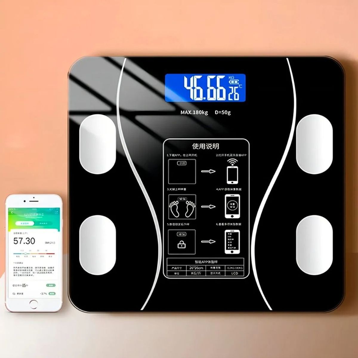 GENERICO - Báscula Digital Inteligente De Vidrio Con Bluetooth Medición De Peso Corporal