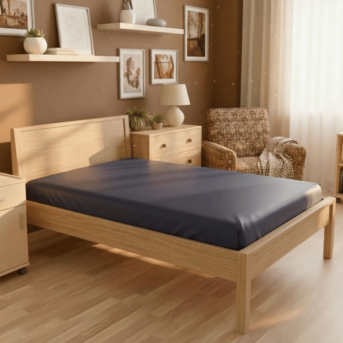 GENERICO - PROTECTOR DE COLCHON CAMA SENCILLA FLEXCLINIC AZUL OSCURO