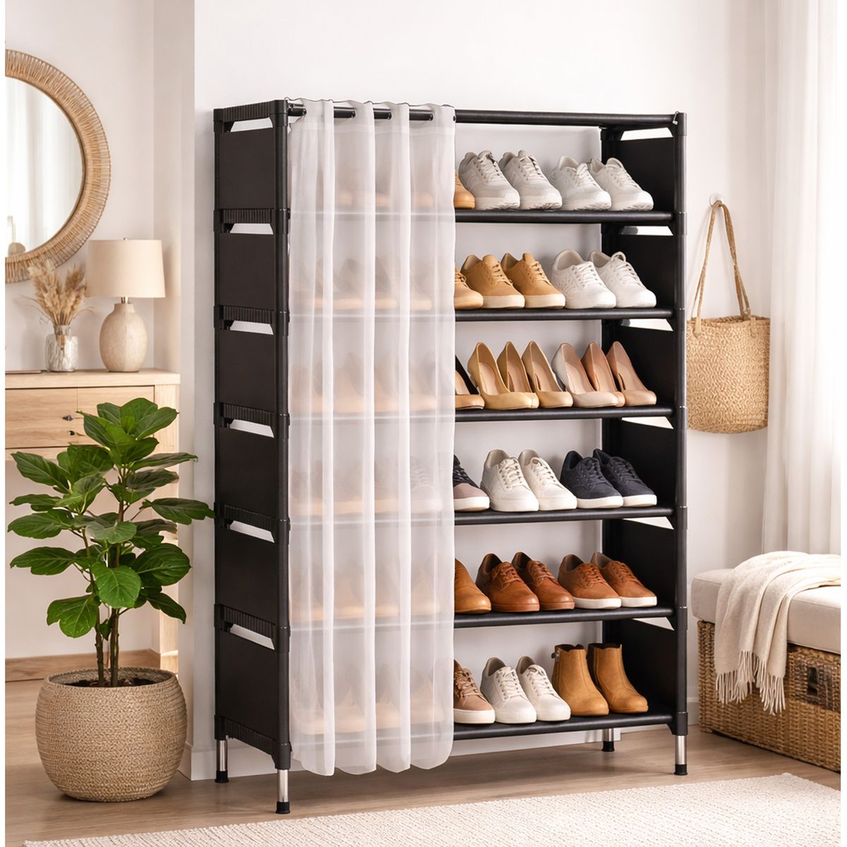 ONE PIXEL - Organizador Zapatero 7 Niveles Estante Para Hogar Con Cortina