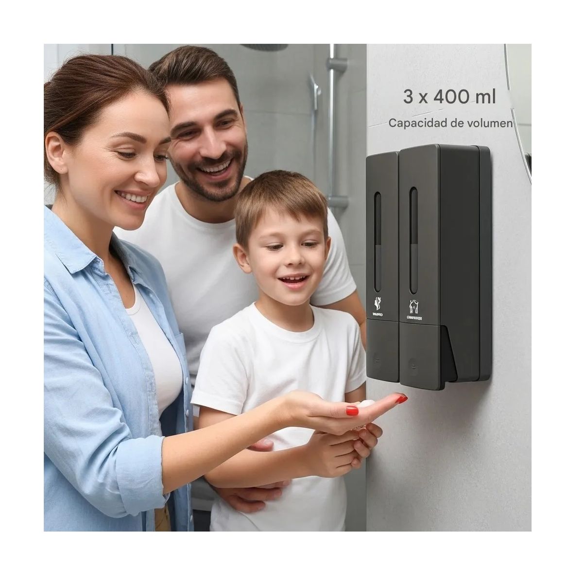 OEM - Dispensador de jabon shampoo y acondicionador triple de pared