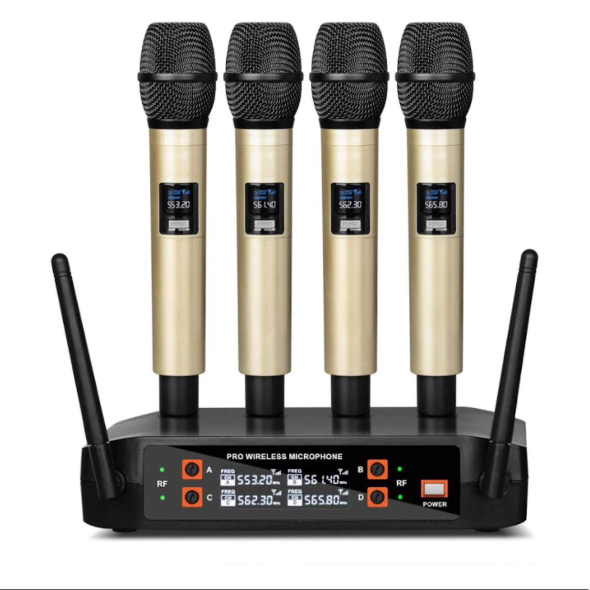 COLME TECHNOLOGY HOME - Micrófono Profesional Inalambrico Dx4 Dinamico 4 Canales Ufh Dorado