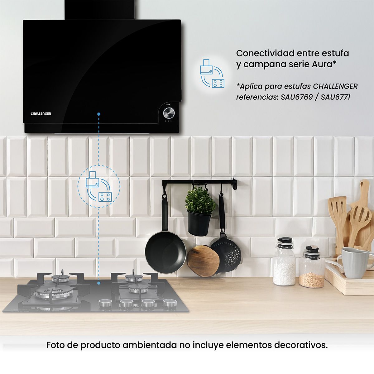 CHALLENGER - Campana Península AURA Cristal  Control por perilla 60 cm
