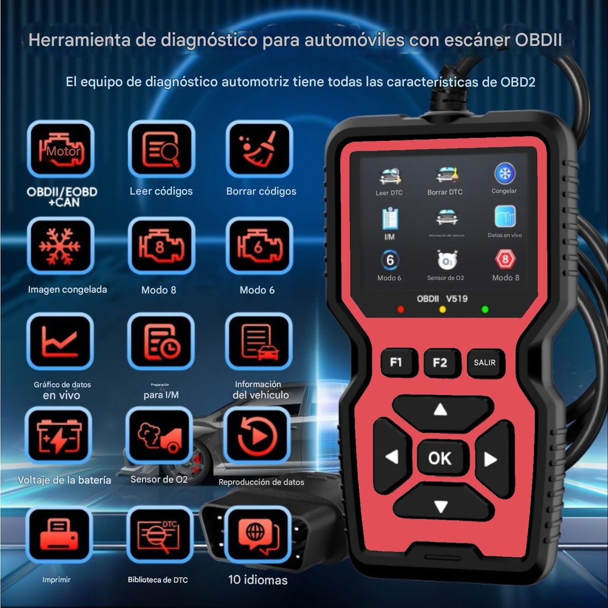 GENERICO - Escaner Automotriz Obd2 V519 2.8"  Diagnóstico Y Correccion