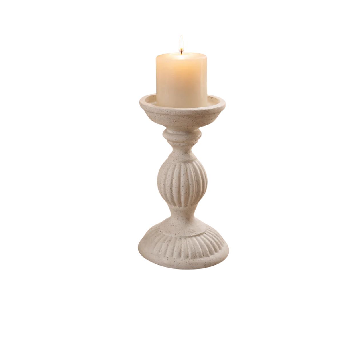 GENERICO - Candelabro Base Ondulada Color Blanco Jaspeado Tamaño Pequeño 18 X 10 Cm