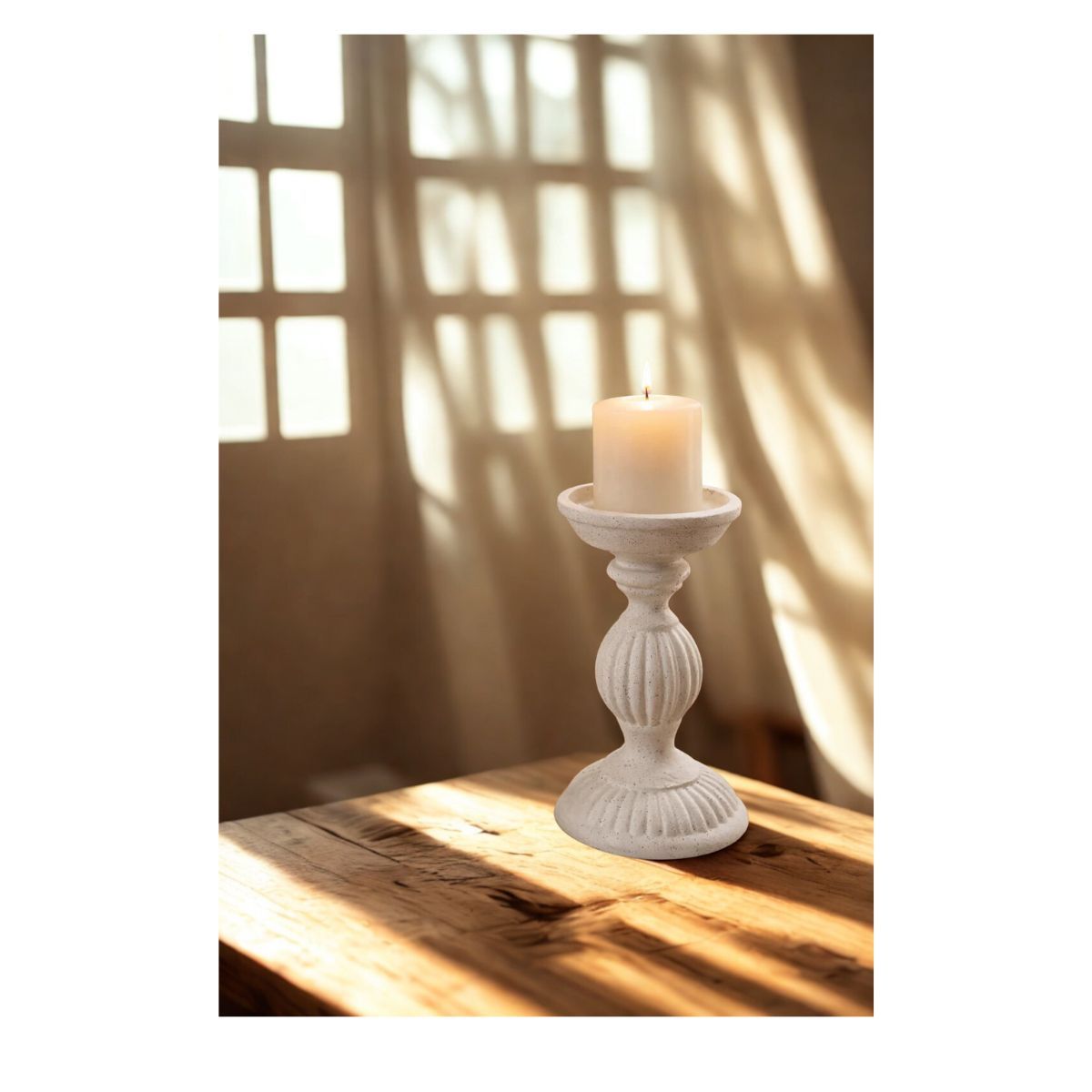 GENERICO - Candelabro Base Ondulada Color Blanco Jaspeado Tamaño Pequeño 18 X 10 Cm