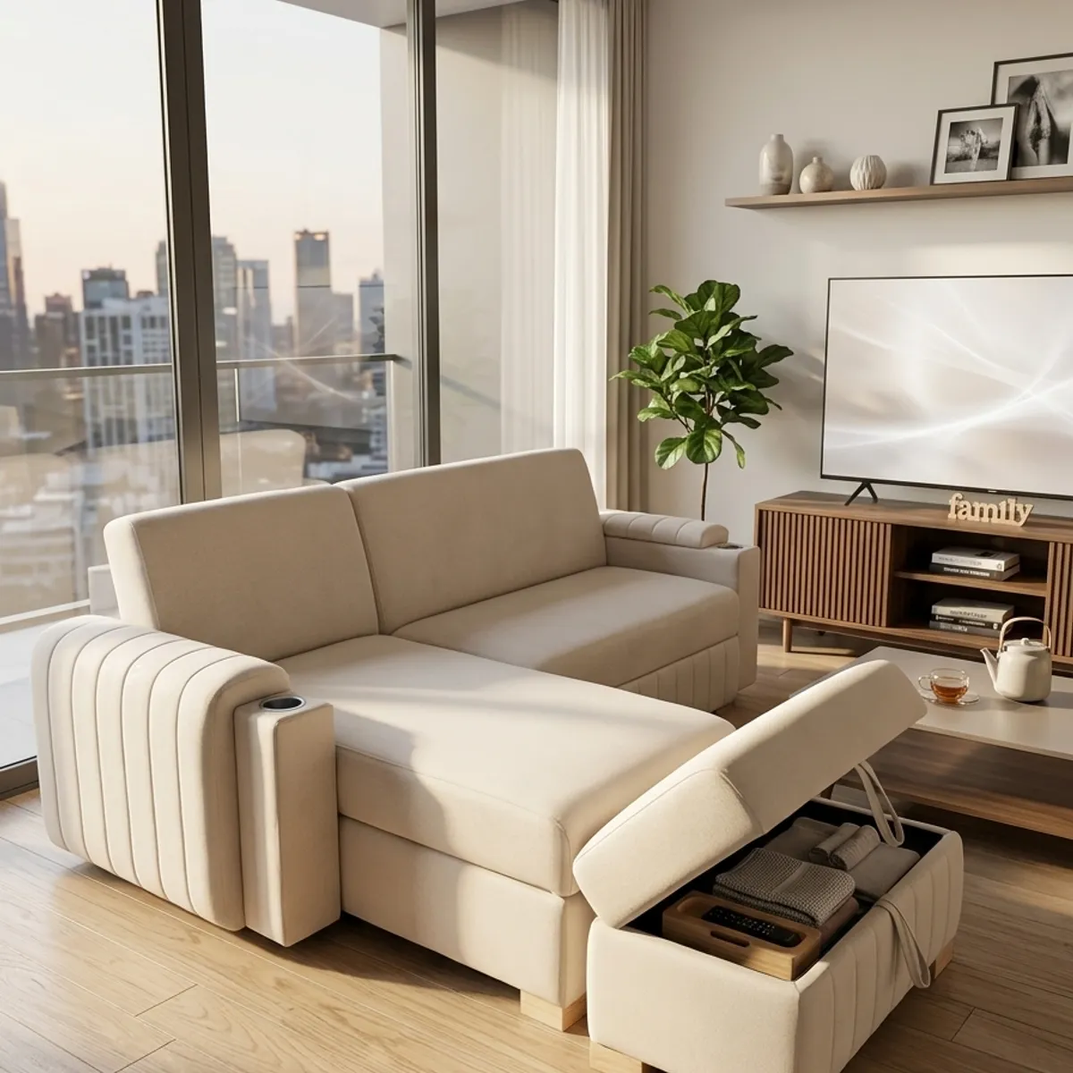 GENERICO - Sofá Cama Tipo L Modular Multifuncional Milano