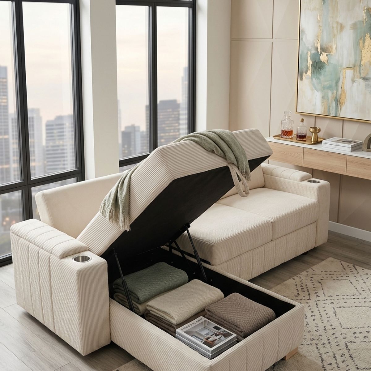 GENERICO - Sofá Cama Tipo L Modular Multifuncional Milano