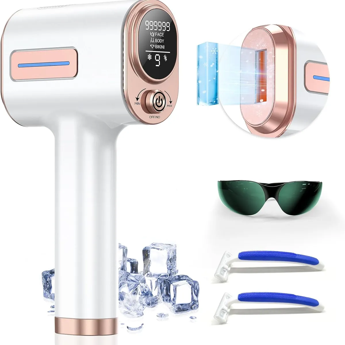 VIVA NATUR - Depiladora Láser IPL 9 Niveles de Intensidad Con Enfriamiento Eficaz Segura Permamente Sin Dolor
