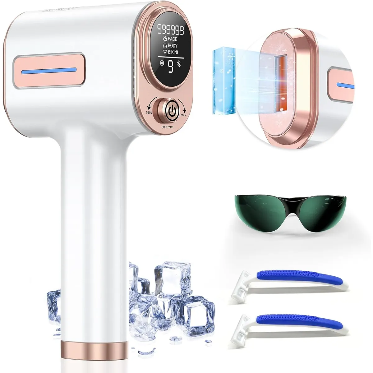 VIVA NATUR - Depiladora Láser IPL 9 Niveles de Intensidad Con Enfriamiento Eficaz Segura Permamente Sin Dolor