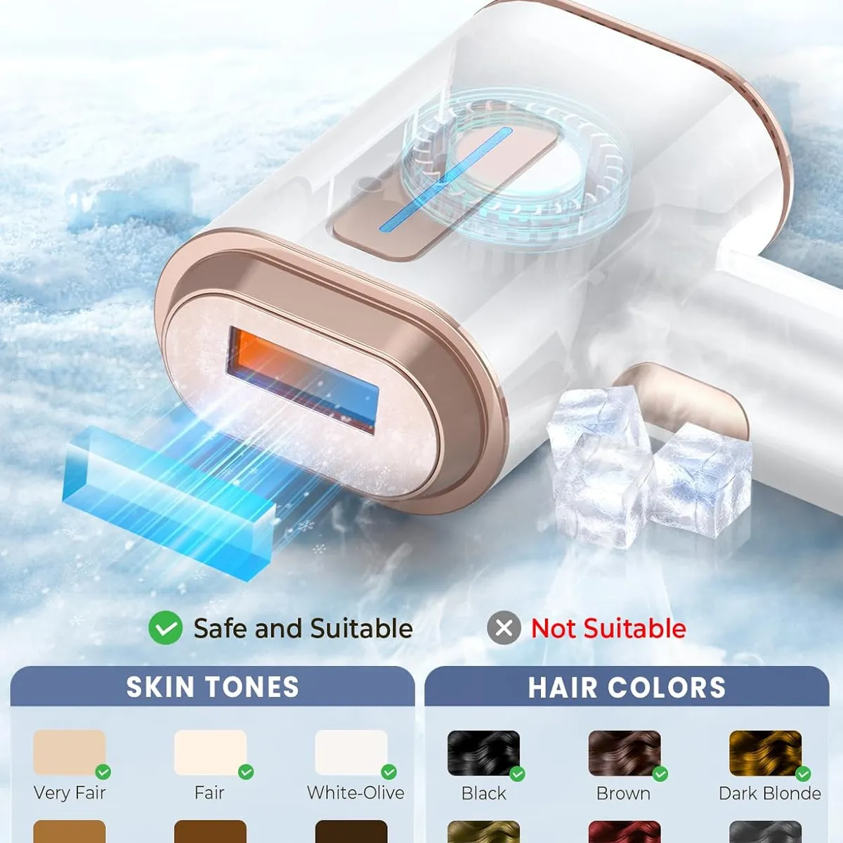 VIVA NATUR - Depiladora Láser IPL 9 Niveles de Intensidad Con Enfriamiento Eficaz Segura Permamente Sin Dolor