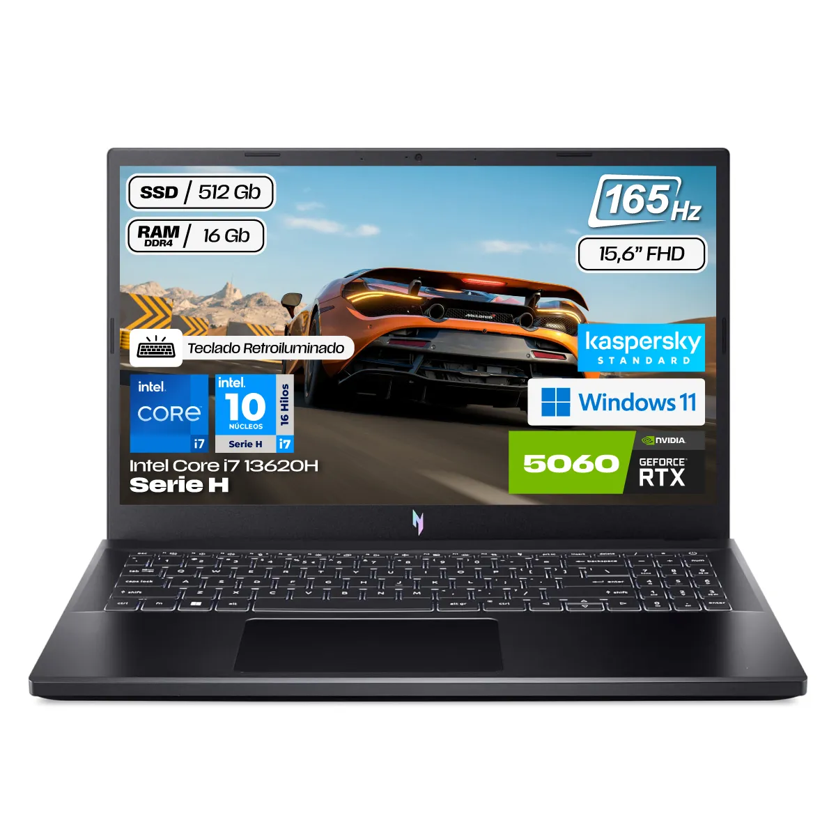 ACER - Portátil Gamer Acer Nitro V15 Intel Core I7 13620h Ram 16gb Ssd 512Gb Rtx 5060 8Gb + Kaspersky W11