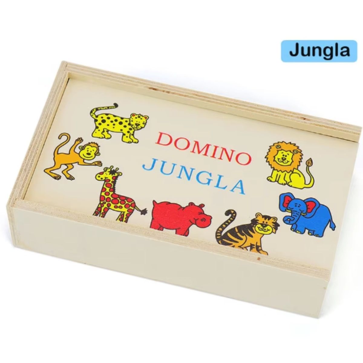 GENERICO - Set x2 Dominó Infantil De Madera Animales De La Selva y Jungla Juego Didáctico Educativo