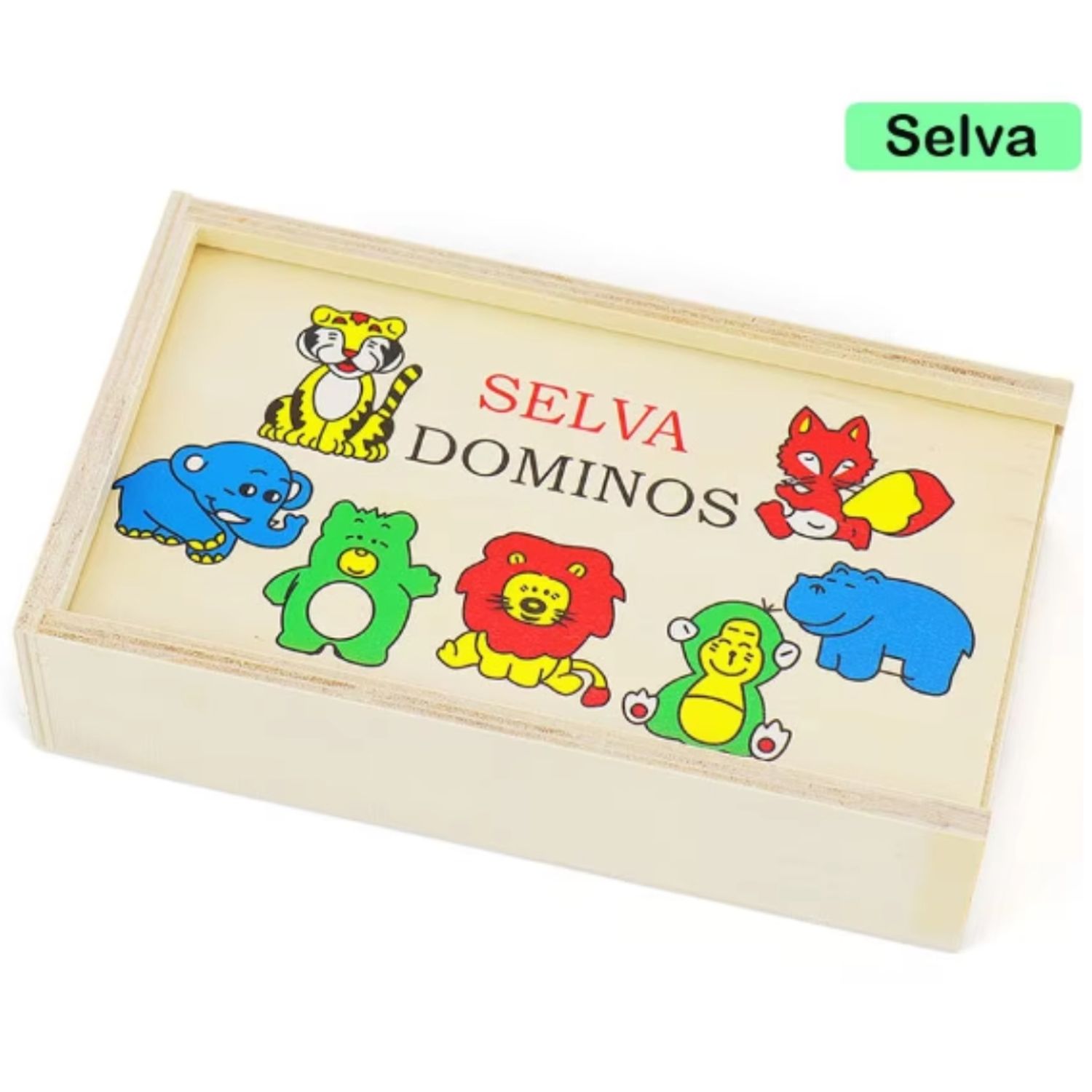 Acan Tradineur Dominó Infantil De Animales De La Selva – 28 Fichas De Madera En Caja De Madera De 17x9.5x4 Cm, Juego De Mesa Educativo Para Niños A Partir De 3 Años