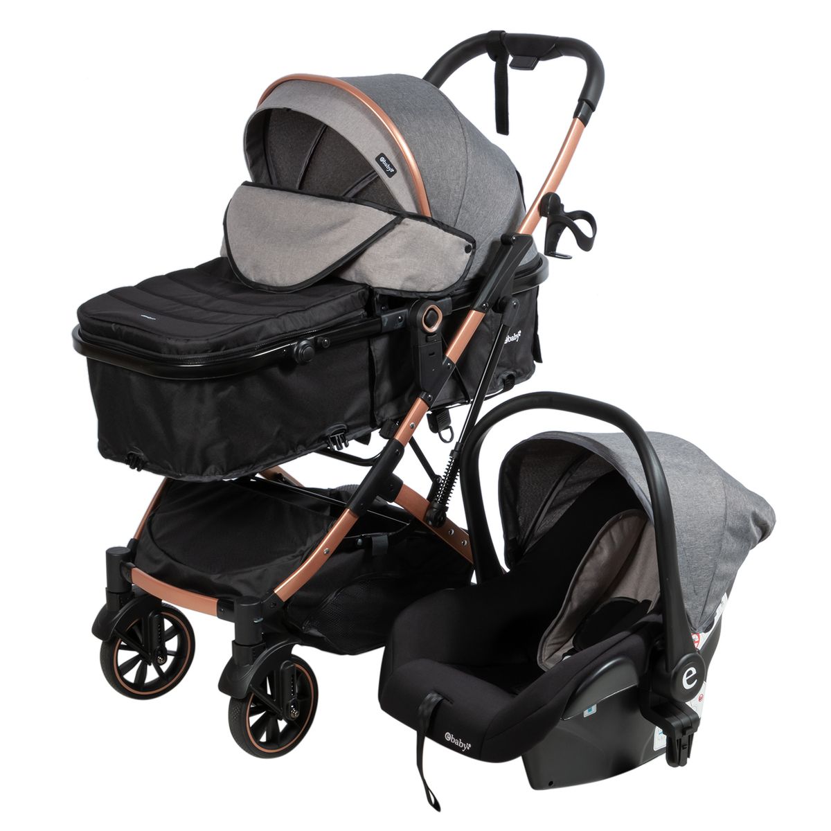 EBABY - Coche cuna moisés CLINT Función maleta+ Portabebé  EB155 GRIS