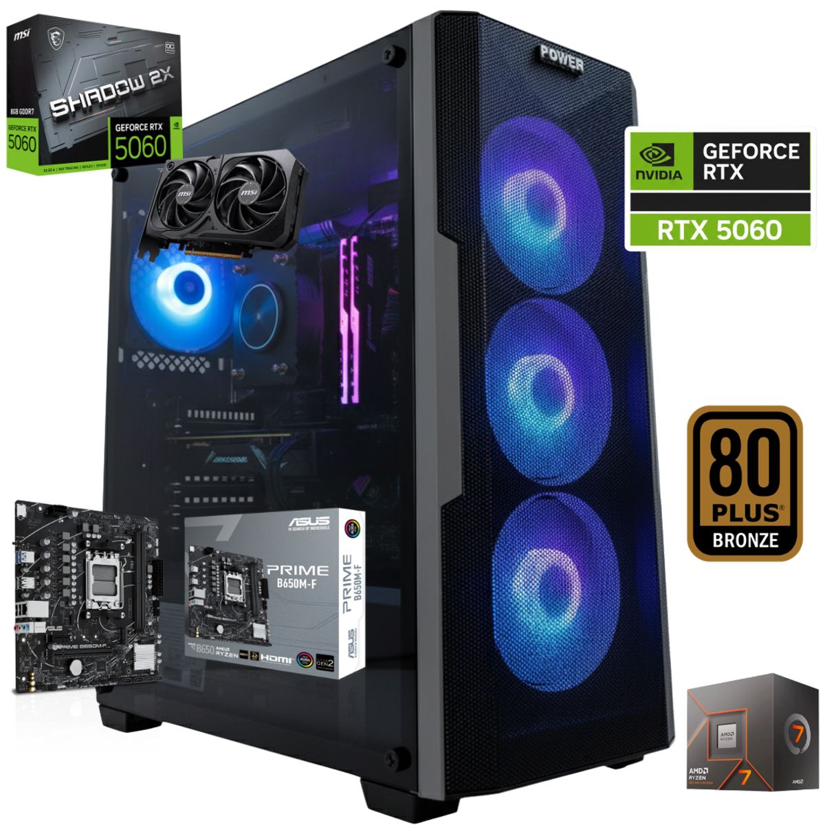 POWER GROUP - Torre Gamer Ryzen 7 8700f + Rtx 5060 8gb +16gb Ddr5+ 512gb M2